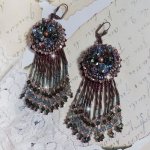 BO Long Brown Picasso embroidered with Swarovski crystals, glass facets, twist bugles and seed beads